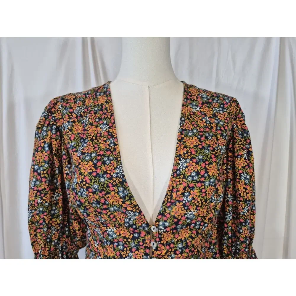 Free People I Found You Floral Orange Cotton Printed Top Small New